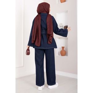 Costume décontracté bleu foncé avec ceinture, veste et pantalon style denim - Product Image 5