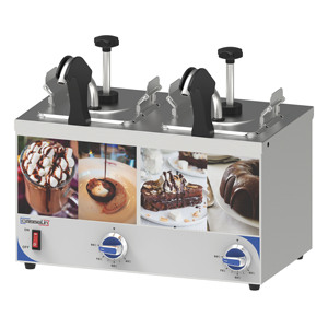 Distributeur de sauces chauffant à double bec avec pompe pour servir des sauces chaudes et des bains-maries - Product Image 1