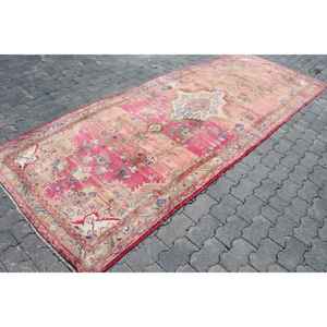 3.9x10.6 ft Vintage Rug, Turkish <b>Runner</b> Rug, <b>Red</b> Blue Check Wool Rug - Product Image 3