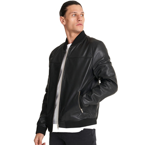 Veste en cuir d'hiver pour hommes Veste en cuir à la mode pour hommes Poches à fermeture éclair cool Manteaux en cuir OEM Cardigan à fermeture éclair chaude Veste à poche - Product Image 5