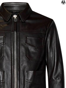Veste en cuir de luxe noire inspirée du motard quatre poches utilitaires artisanat de haute qualité et style polyvalent - Product Image 3
