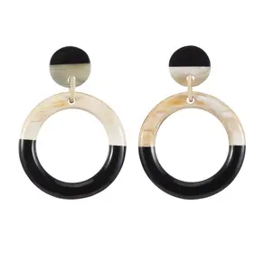 Reusable Women Fashion Jewelry Buffalo Horn Earring Set of 2 Pairs round two tone design piece best quality