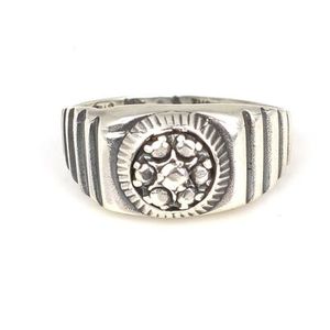 <b>925</b> Sterling <b>Silver</b> Men's Knight <b>Ring</b> <b>with</b> Natural Agate Gemstone Geometric Bezel Setting Rhodium Plating Everyday Wear - Product Image 3