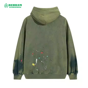 Service OEM – Nouveau design unisexe – Sweat à capuche bleu avec panneau blanc, logo dessin animé vieilli et délavé – 100 % coton molletonné/french terry - Product Image 2