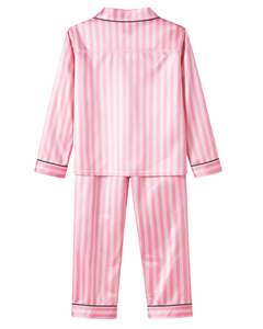 Conjunto de Pijama de Seda Satén a Rayas Rosas para Mujer, Fabricante, Botones, Manga Larga, Ropa de Dormir, Lujoso, Suave, Brillante, Ropa de Estar por Casa - Product Image 2