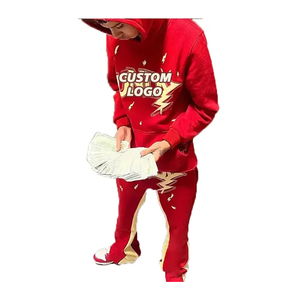 Ensemble de survêtement d'hiver pour homme : sweat à capuche personnalisé et pantalon de jogging empilé évasé en molleton 100% coton - Product Image 3