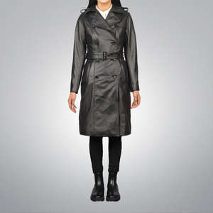 Manteau pour femme en cuir véritable de peau de mouton noir de haute qualité, matelassé, écologique, respirant, coupe ajustée, finition cuir. - Product Image 2