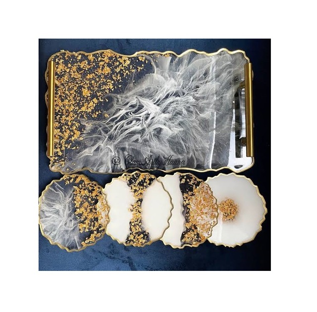 Nordic Style Best Epoxy Resin Tray With Resin Coaster 100% Best Quality of Handmade Resin Tray Best Price Customized Packing