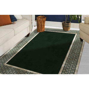 <b>Gold</b> and Green Geometric Rug: Modern Accent Rug, Printed Rug,Chenille Rug - Product Image 1