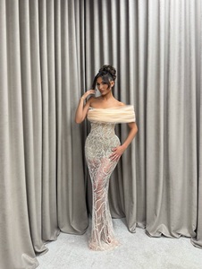 Vestido de Noche Elegante de Organza Transparente con Hombros Descubiertos, Cuentas, Estilo Sirena, Cintura Natural, Transpirable, Largo hasta el Suelo, para Fiesta o Baile de Gala - Product Image 2