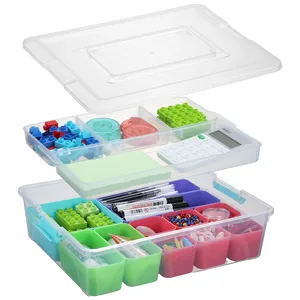 Merryart Clear Plastic Dividing Storage Box With 11 Compartments Removable Storage Bin With Lid Plastic Organizer Box