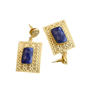 Boucles d'oreilles créoles en laiton en gros, pierre semi-précieuse naturelle, finition laiton satiné, design bohème chic, lots de mode en gros - Product Image 3