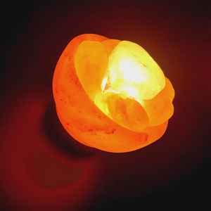 Lámpara de sal del Himalaya natural 100% con forma de flor personalizada Base de madera de diseño tallado único - Product Image 3