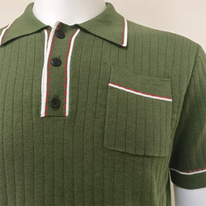 Suéter de punto sólido con cuello polo para hombre, suéter de algodón con mangas cortas - Product Image 4