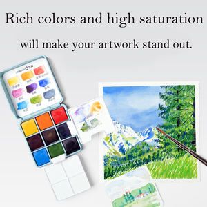 XinyiArt 9色トラベル水彩ポケットペイントセット折りたたみ式パレットウォッシュカップ付き初心者向け完璧なウォーターカラーセット - Product Image 4