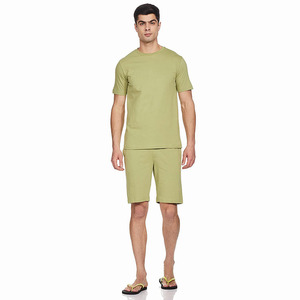 Conjuntos lisos de verano para caballeros, traje de tela de algodón, camisetas de cuello redondo para hombre, conjuntos cortos, ropa de verano al por mayor, ropa informal - Product Image 4