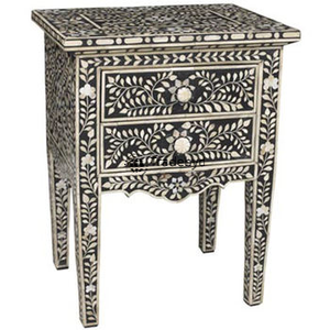 Elégante table de chevet artisanale en incrustation d'os avec motifs floraux, parfaite pour la décoration de chambre à coucher de luxe, console en incrustation d'os Tradebyd - Product Image 4