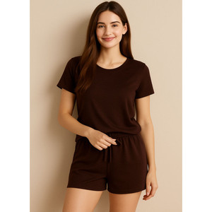 Women's Comfortable Jersey Spandex Fluid Short-Sleeved Shorty Casual Romantic Homeware Elastic Waist Custom Logo Breathable - Product Image 5
