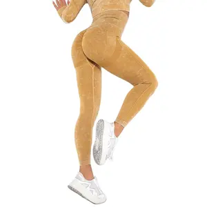 Vrouwen Buiten Elastische Compressie Scrunch Butt Naadloze Yoga Leggings Custom Gesublimeerd Gewassen Premium Leggings Effen Kleur