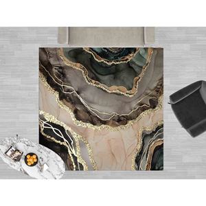 Tapis en marbre doré : Décoration de salon abstraite moderne, tapis imprimé, tapis en chenille - Product Image 1