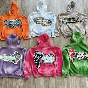 Sudadera con capucha y cremallera para hombre con logotipo personalizado, chándal unisex, conjuntos de chándal, sudaderas con capucha y cremallera completa vintage, chándales lavados con ácido - Product Image 4