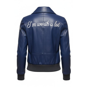 Chaqueta de Motociclista para Mujer, de Invierno, Impermeable, de Algodón Azul Premium, con Cierre de Cremallera, Ajustada - Product Image 5