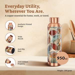 ขวดทองแดงมีนาการีกันรั่ว 950 มล. ทองแดงแท้ ดีไซน์ศิลปะดั้งเดิม ขวดเพื่อสุขภาพประจำวัน - Product Image 4