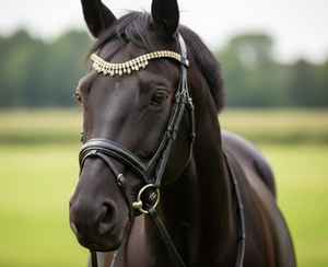 สายคาดศีรษะม้าประดับคริสตัลรูปหัวใจหนังแท้ทำมือ ประดับด้วยทองและเพชรเทียม สำหรับตกแต่งอุปกรณ์กีฬาขี่ม้า - Product Image 1