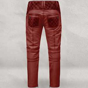 Pantalones de moda de cuero genuino de alta calidad personalizados con cierre de cintura elástica tela de lona de longitud regular Etiqueta Privada - Product Image 3