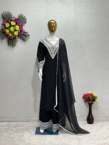 NOUVEAU DESIGNER TOP DE SOIRÉE AVEC TRAVAIL COUDU FANTAISIE EN CHINE ET PAIRE DE PLAZZO COUDU EN CHINE LOURD POUR FEMMES INDIENNES PAKISTANIES - Product Image 3