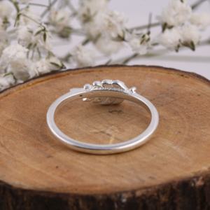 แหวนเงินสเตอร์ลิงประดับด้วยเพชรเทียม925สไตล์ขนนกชุบเงินสำหรับงานแต่งงานงานครบรอบงานหมั้นและของขวัญ - Product Image 5