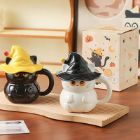 Tasse à eau en céramique pour filles, motif chat avec chapeau magique, cadeau d'Halloween, design coloré, pour la maison