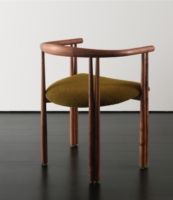 Chaise d'appoint moderne minimaliste en teck courbé, revêtement en velours vert olive, écologique, imperméable et durable pour appartement