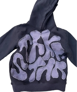 Sweats à capuche de broderie de détresse pour hommes personnalisés de haute qualité Sweats à capuche thermiques unisexes Logo personnalisé Sweats à capuche de broderie de détresse unie pour hommes - Product Image 1