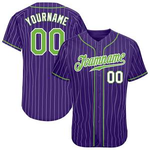 Maillot de baseball de qualité supérieure, uniforme personnalisé pour équipe, vêtements personnalisés, rayures violettes et blanches, vert néon-blanc, maillot de baseball authentique - Product Image 1
