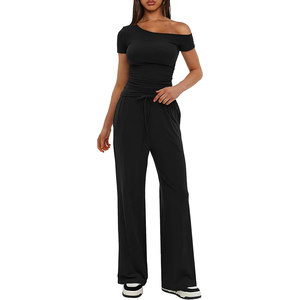 Mezcla de algodón ligera con hombros caídos para mujer, cómodo ajuste Regular, patrón sólido informal para Primavera/Verano - Product Image 3