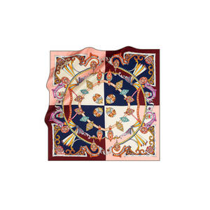 Navy Blue Digital Printed Satin Silk Scarf Vintage Designer Square - Product Image 1