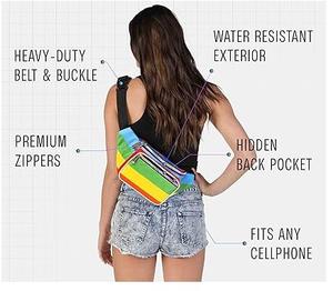 Sac banane en nylon à blocs de couleur, bandoulière, sportif, facile à transporter pour les voyages, la marche, la course à pied, la randonnée, le vélo - Hommes et femmes - Product Image 4