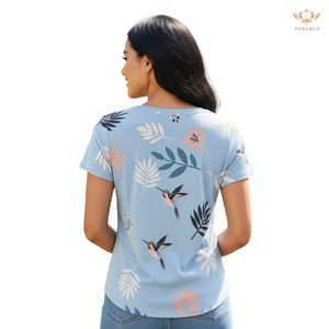 T-shirt à col en V imprimé personnalisé pour femmes de qualité supérieure doux 100% mélange de coton haut décontracté vente en gros OEM été Yokebud - Product Image 4