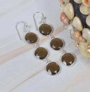 Smoky <b>Quartz</b> Gemstone <b>Earrings</b> 925 Handmade Simple Solid Sterling Silver Dangle Design for Women Best Fashion Jewellery - Product Image 4