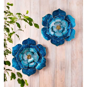 งานศิลปะติดผนังรูปดอกไม้สีน้ำเงินเข้ม โมเดิร์น ฟอลคอน อินเตอร์เนชั่นแนล ไอรอน ทนทาน เหมาะสำหรับตกแต่งห้องนั่งเล่น ระเบียง หรือผนังต้นไม้ - Product Image 2