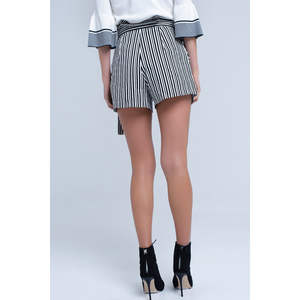 Shorts a Rayas Negros de Cintura Alta con Cinturón, Talla Grande, Estilo Casual para Club, de Algodón, Poliéster y Spandex, con Diseño Moderno y Decoración con Logotipo - Product Image 3