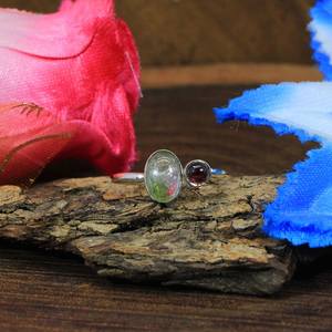 Bague en argent sterling 92.5 pierre précieuse de tourmaline verte rose naturelle (rose 6x8mm vert 4mm) forme de poire Style Hip Hop plaqué rhodium - Product Image 4