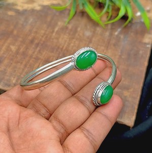 Venta al por mayor preciosa piedra preciosa de ónix verde 100% natural 925 plata esterlina sólida hecha a mano joyería fina brazaletes para mujeres - Product Image 3