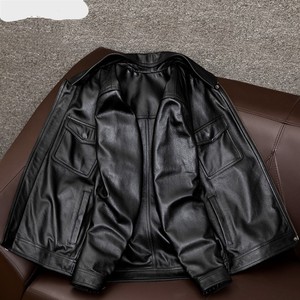 Custom Men's Wholesales 100% <b>Genuine</b> Leather Jacket Customized Classic Casual Men Cowhide High Quality Plus Size Leather Jacket - Product Image 4