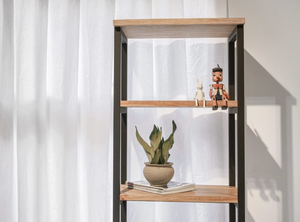 Estante de Madera de Teca Natural con Marco de Metal, Estantería con Acento Industrial, Muebles Funcionales para Interior y Exterior, Hotel, Villa y Café - Product Image 2