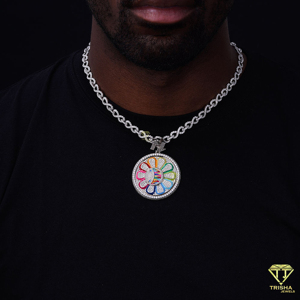 Haute qualité nouveautés bijoux glacé Moissanite diamant 925 argent tournesol pendentif rond pour hommes - Product Image 3