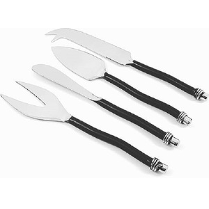 Juego de queso de Metal al por mayor en 4 piezas con mango acabado negro Juego de cuchillos rebanadores de mantequilla juego de cubiertos de utensilios de cocina para Hotel y hogar - Product Image 1