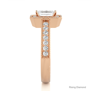 1.02 Ct taille émeraude F-VS laboratoire cultivé or Rose CVD bague en diamant Halo fiançailles et cadeau d'anniversaire pour les femmes - Product Image 3
