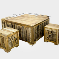 Offre Spéciale : Ensemble Table Basse et Chaises en Racine de Teck, Luxe Minimaliste et Élégant, en Bois Naturel, pour Salon et Extérieur